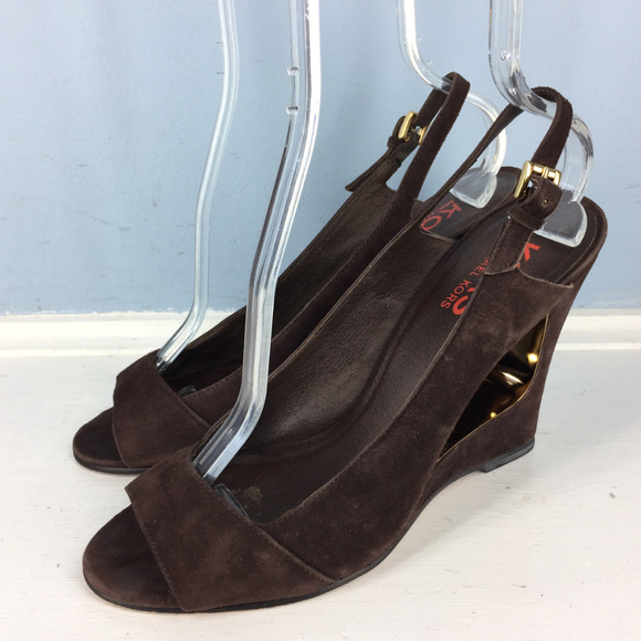 Michael KORS Brown Suede Leather Open Wedge 10 - Picture 1 of 6